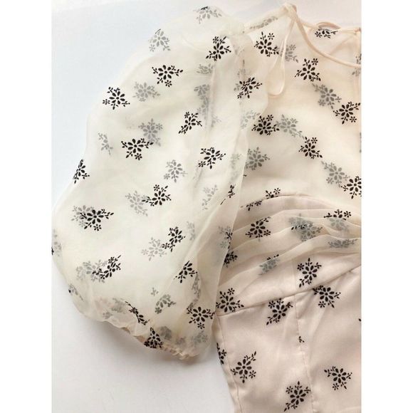 NWOT ZARA Sheer Organza Velvet Floral Puff Sleeve Bustier Crop Top Blouse Size S - Picture 7 of 13